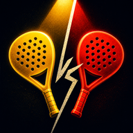 Rivals app icon — gold and red padel rackets across a lightning VS